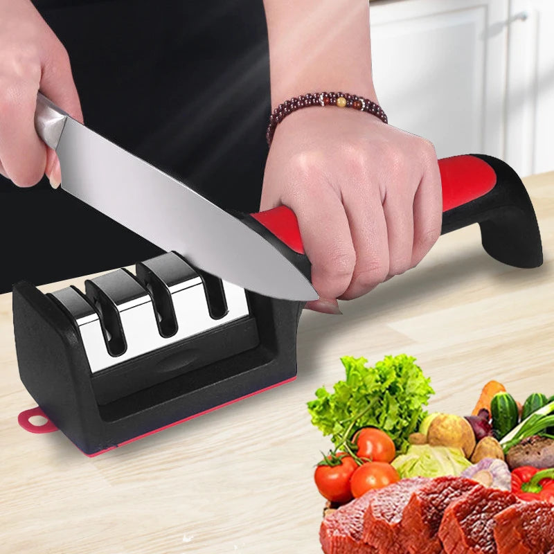 "3/4-Segment Handheld Knife Sharpener - Multi-Functional Black Sharpening Stone for Home Use!"