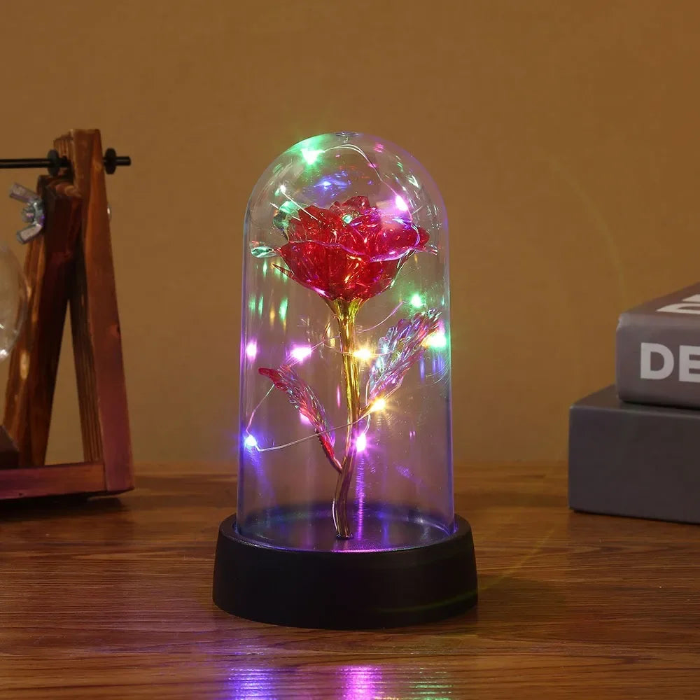 "Eternal Rose LED Light in Glass Dome - Perfect Gift for Valentine's Day & Weddings!"