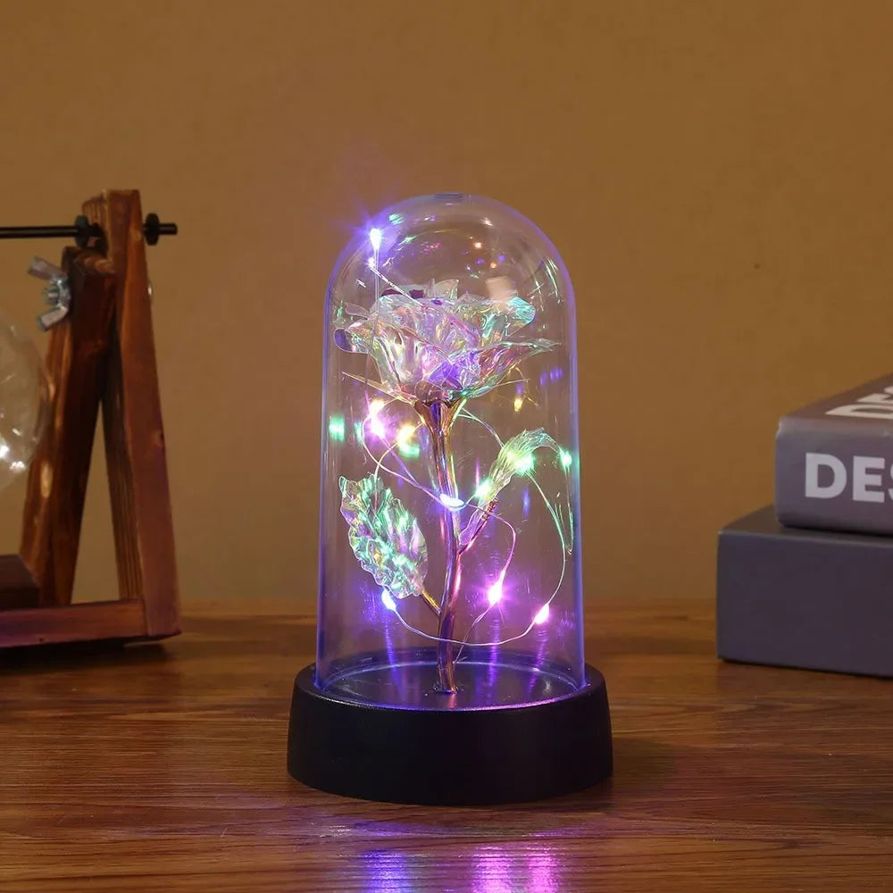 "Eternal Rose LED Light in Glass Dome - Perfect Gift for Valentine's Day & Weddings!"