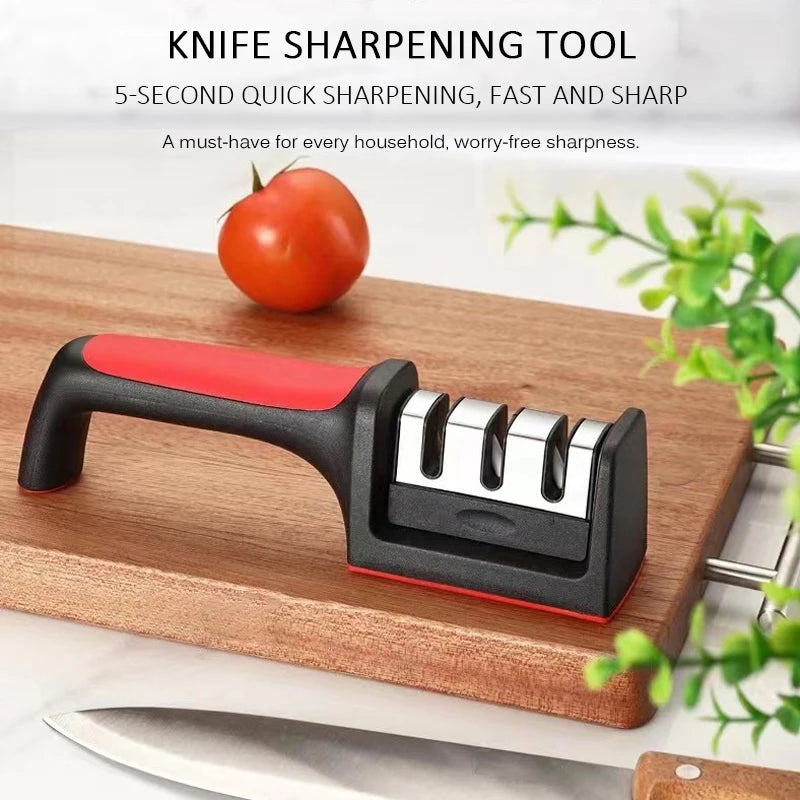 "3/4-Segment Handheld Knife Sharpener - Multi-Functional Black Sharpening Stone for Home Use!"