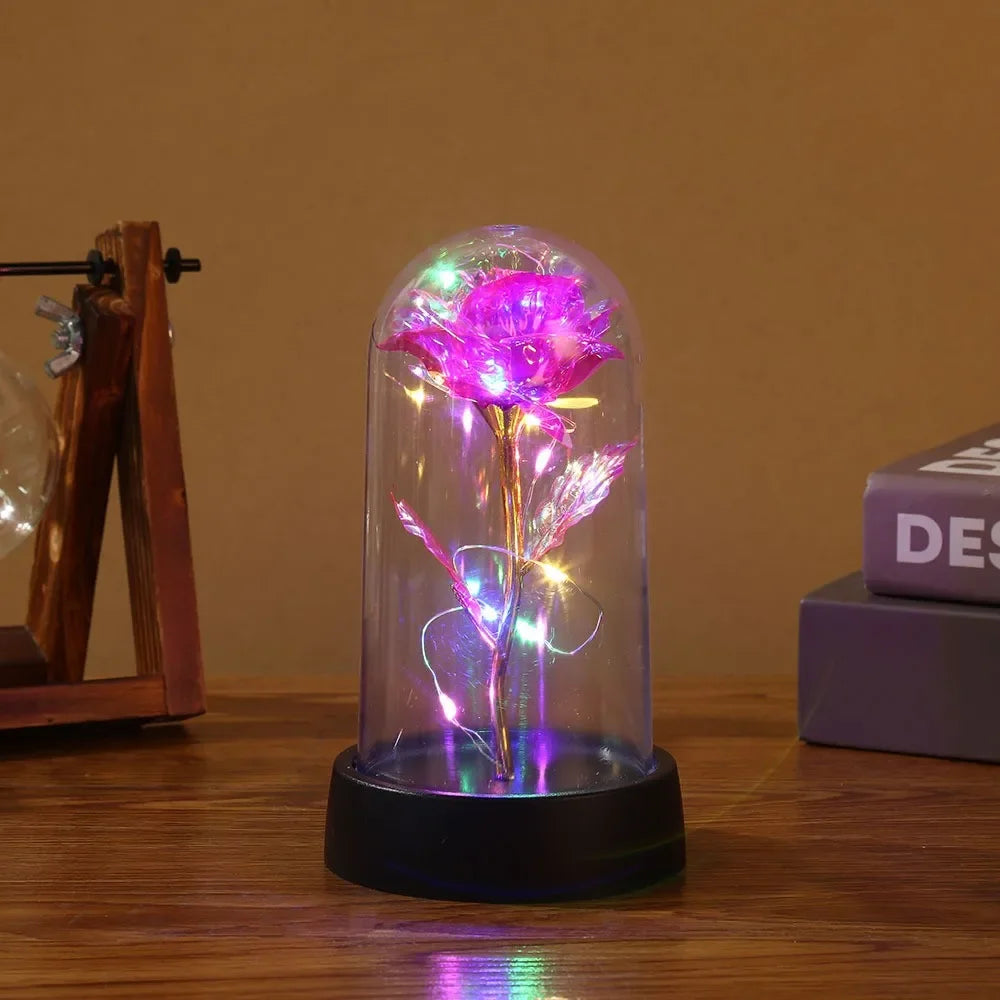 "Eternal Rose LED Light in Glass Dome - Perfect Gift for Valentine's Day & Weddings!"