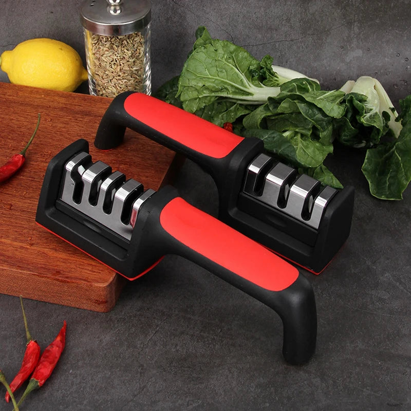 "3/4-Segment Handheld Knife Sharpener - Multi-Functional Black Sharpening Stone for Home Use!"