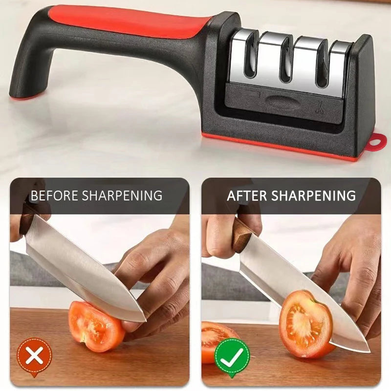 "3/4-Segment Handheld Knife Sharpener - Multi-Functional Black Sharpening Stone for Home Use!"