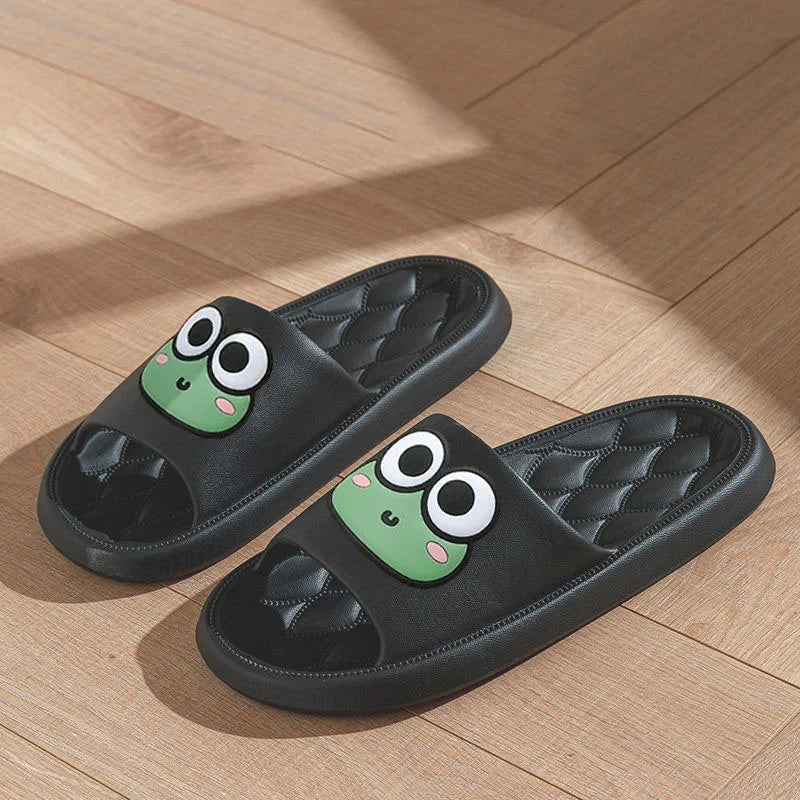 Cartoon Frog Anti-Slip Beach Slides – Soft Flip Flops for Home!