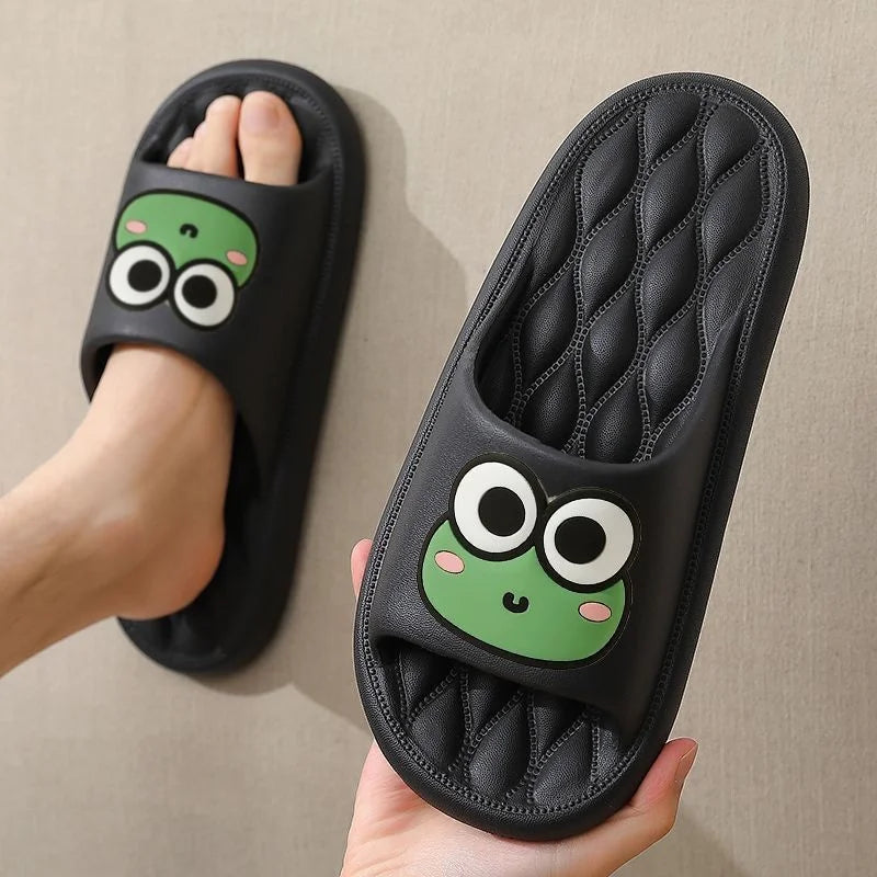 Cartoon Frog Anti-Slip Beach Slides – Soft Flip Flops for Home!