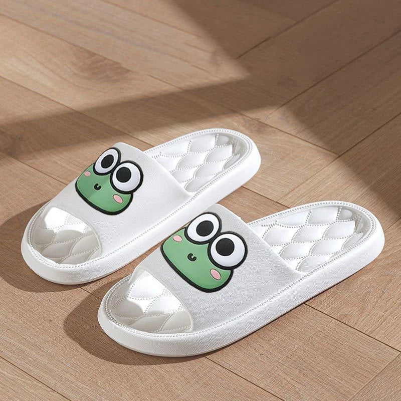 Cartoon Frog Anti-Slip Beach Slides – Soft Flip Flops for Home!