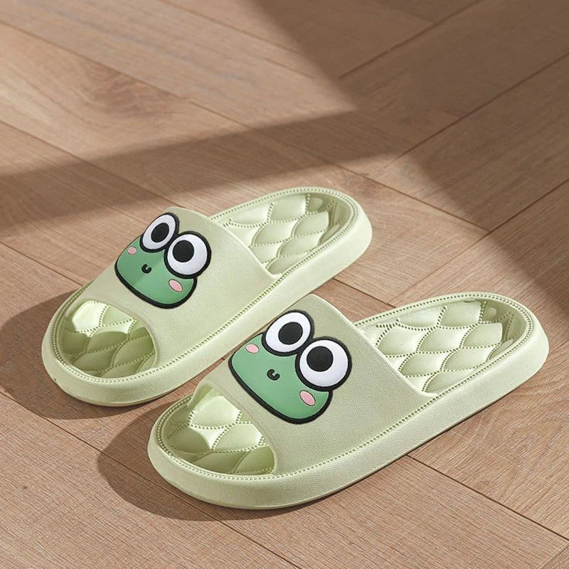 Cartoon Frog Anti-Slip Beach Slides – Soft Flip Flops for Home!